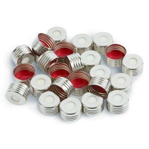 Magnetic Screw-Thread Headspace Caps, 18 mm and Red PTFE/Silicone, 1.9 mm  thick Septa, 1000-pk.