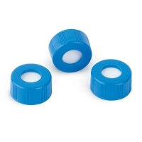 Short Screw Caps, Polypropylene, Ribbed, Screw-Thread, PTFE/Silicone Lined, for Agilent 7693A, Blue, Preassembled, 2.0 mL, 9 mm, 1000-pk.