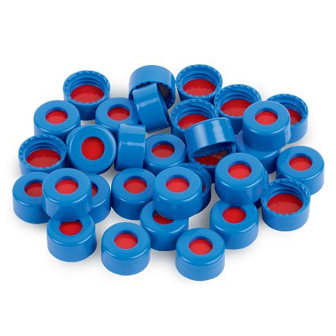 Bouchon à filetage court, polypropylène, à visser, avec septum PTFE/silicone/PTFE, bleu, assemblé, 2.0 ml, 9 mm, lot de 1000