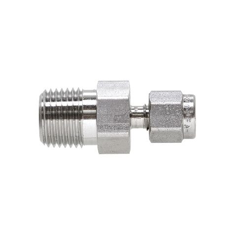 Parker Fitting, 1/4 to 1/8 NPT Male Connector, Siltek/Sulfinert Treated,  ea.